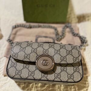 Gucci Beige Petite Mini GG Monogram Crossbody Bag